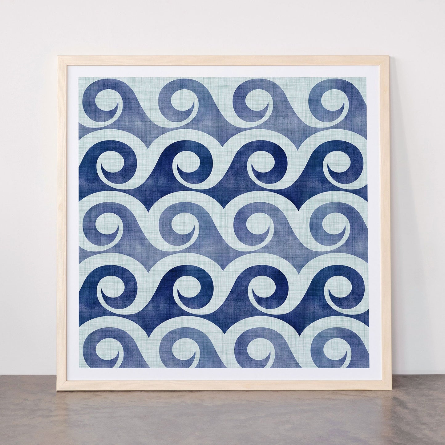 Indigo Geometric Beach Waves Framed Art Print Gallery Image 77