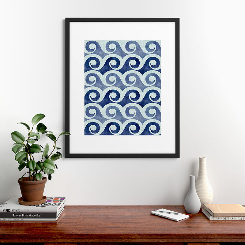 Indigo Geometric Beach Waves Framed Art Print Gallery Image 48