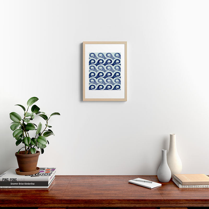 Indigo Geometric Beach Waves Framed Art Print Gallery Image 23
