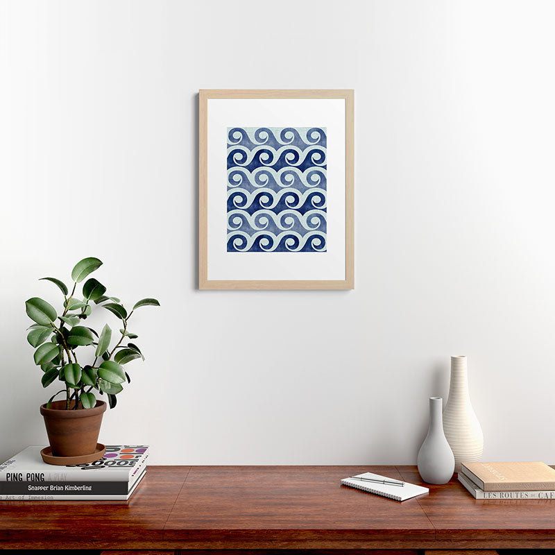 Indigo Geometric Beach Waves Framed Art Print Gallery Image 64