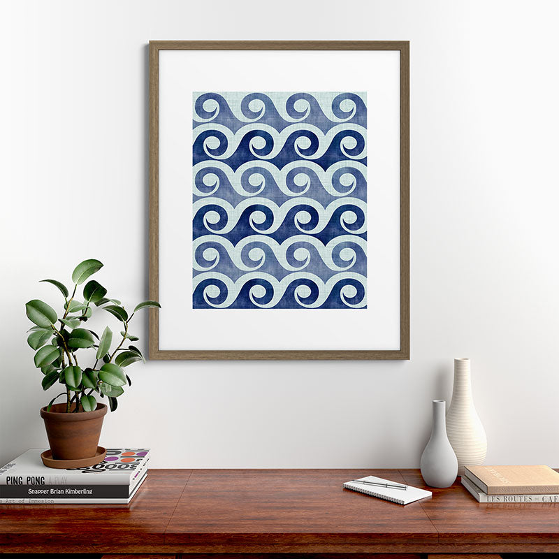 Indigo Geometric Beach Waves Framed Art Print Gallery Image 58