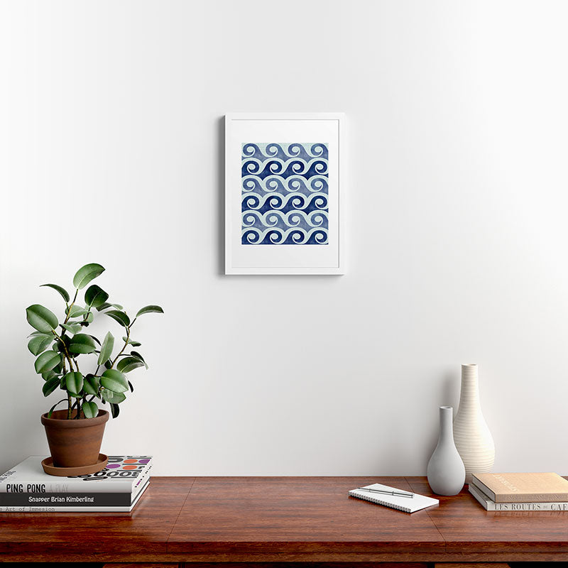 Indigo Geometric Beach Waves Framed Art Print Gallery Image 32