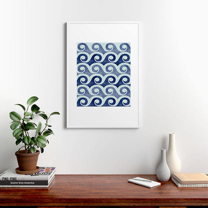 Indigo Geometric Beach Waves Framed Art Print Gallery Image 37