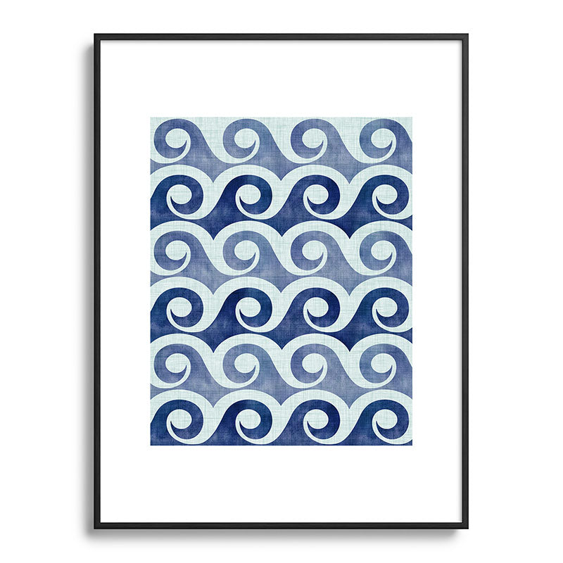 Indigo Geometric Beach Waves Framed Art Print Gallery Image 116