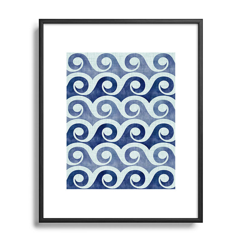 Indigo Geometric Beach Waves Framed Art Print Gallery Image 112