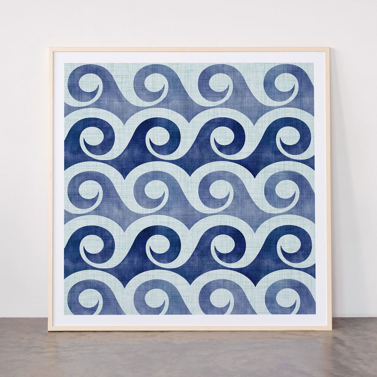 Indigo Geometric Beach Waves Framed Art Print Gallery Image 33