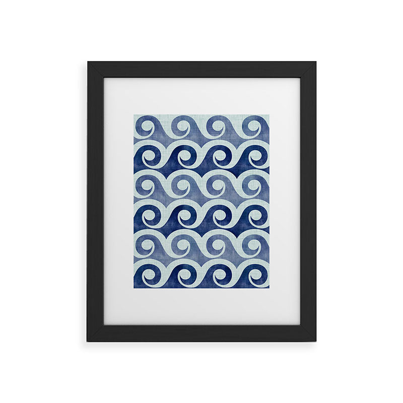 Indigo Geometric Beach Waves Framed Art Print Gallery Image 45