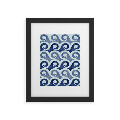 Indigo Geometric Beach Waves Framed Art Print Gallery Image 47