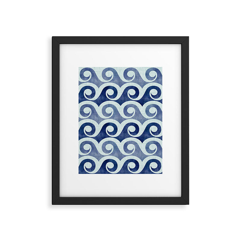 Indigo Geometric Beach Waves Framed Art Print Gallery Image 1