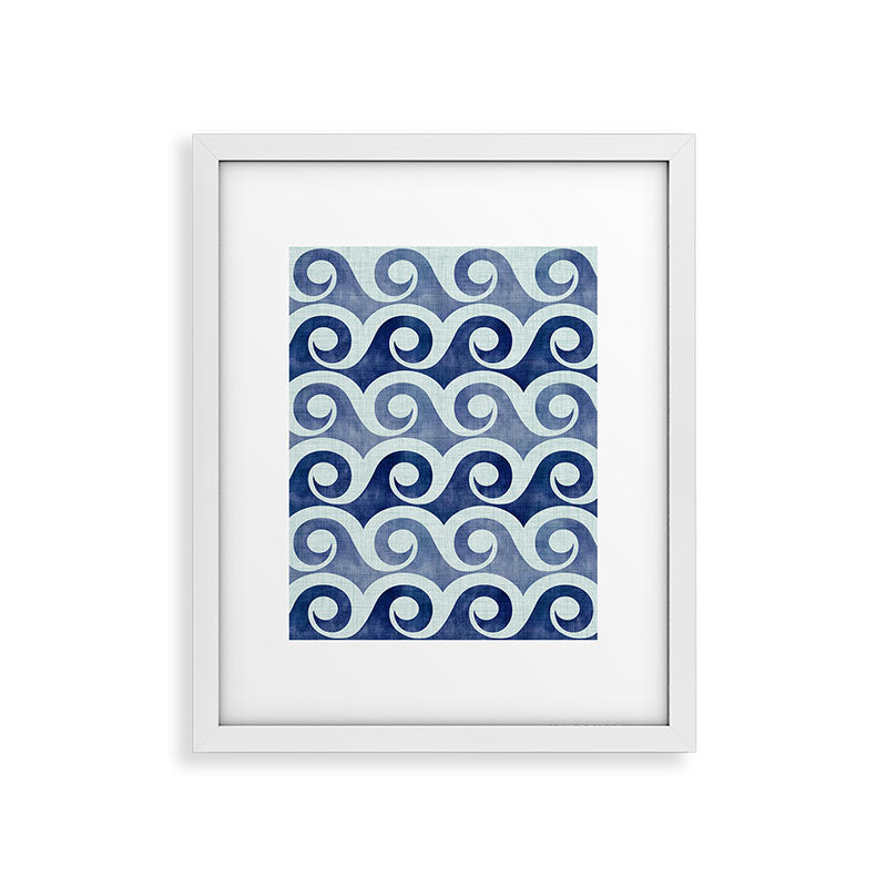 Indigo Geometric Beach Waves Framed Art Print Gallery Image 34
