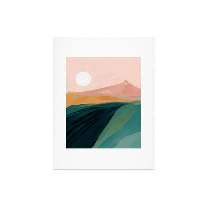 pink, green, gold moon watercolor mountains Art Print Gallery Image 8