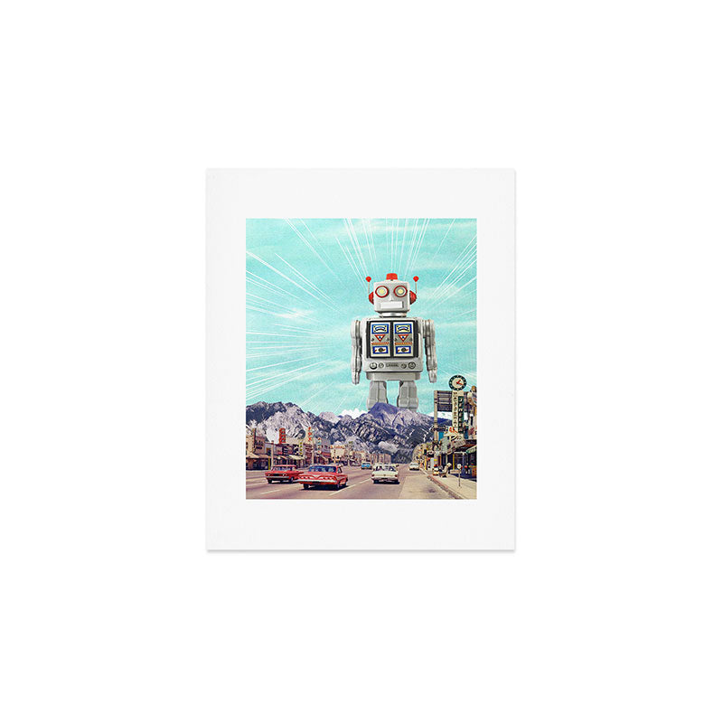Robot in Town Art Print Gallery Image 1