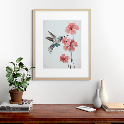 Hummingbird with Hibiscus Framed Art Print Gallery Image 49