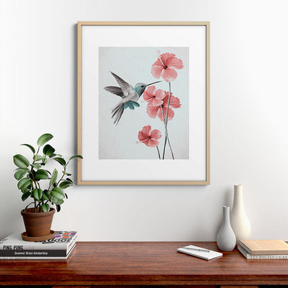 Hummingbird with Hibiscus Framed Art Print Gallery Image 21
