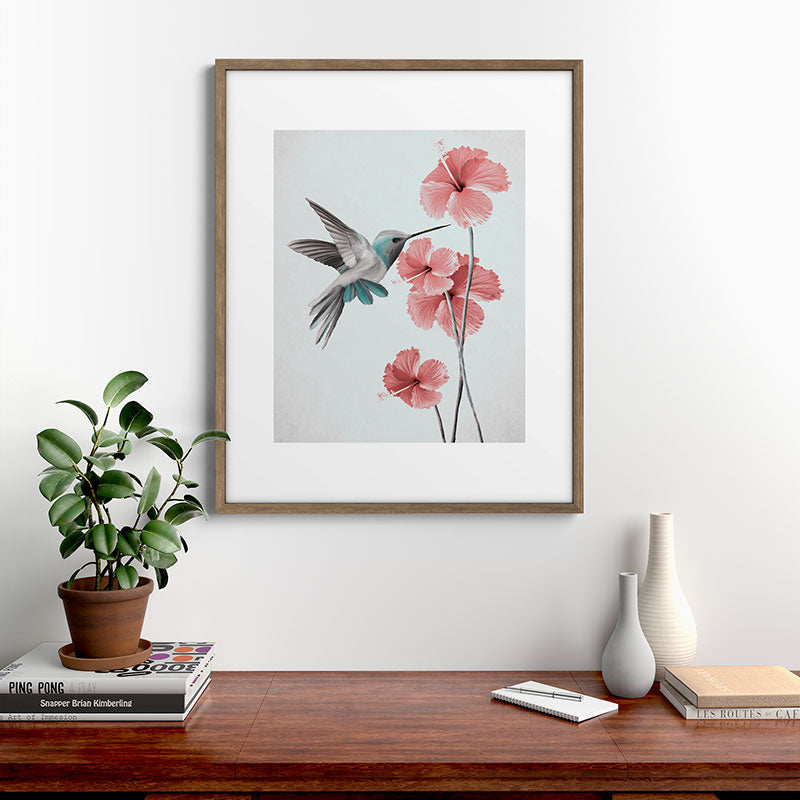 Hummingbird with Hibiscus Framed Art Print Gallery Image 14