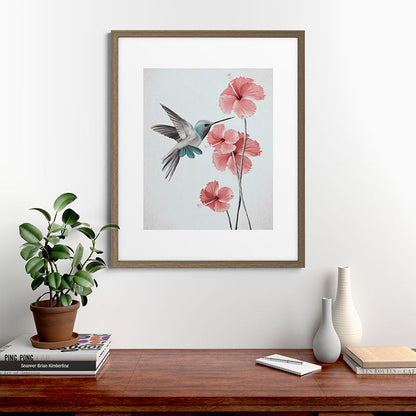 Hummingbird with Hibiscus Framed Art Print Gallery Image 42