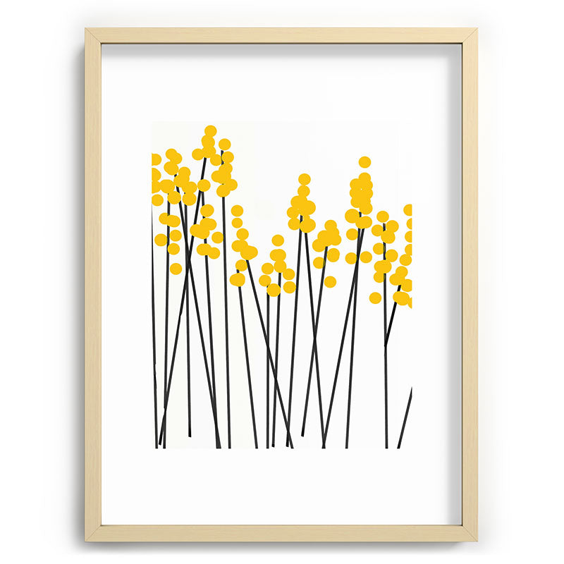 Hello Spring! Yellow/Black Retro Plants on White #decor #society6 #buyart Framed Art Print Gallery Image 100