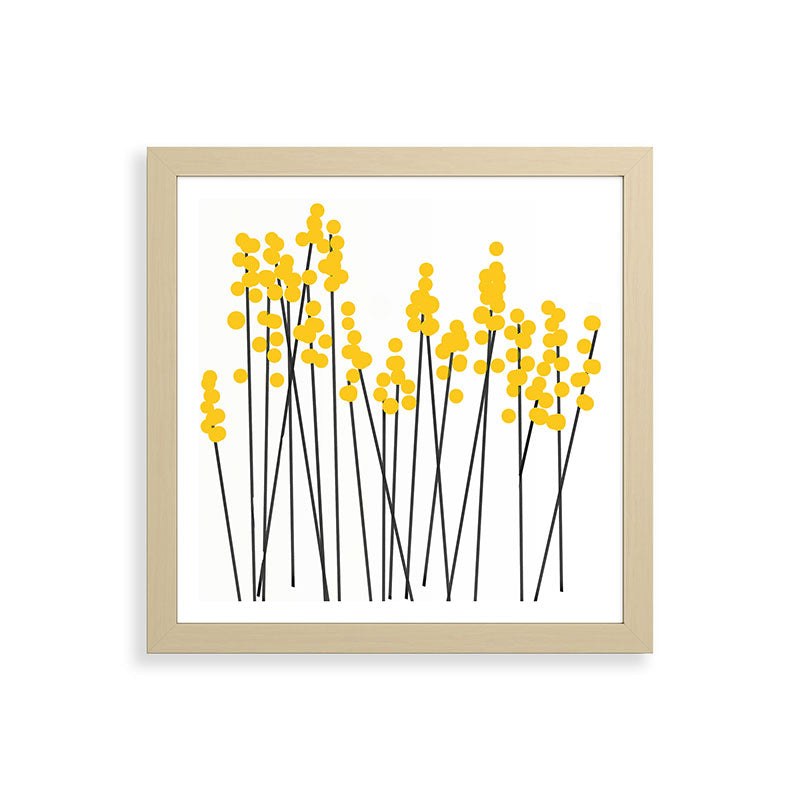 Hello Spring! Yellow/Black Retro Plants on White #decor #society6 #buyart Framed Art Print Gallery Image 71