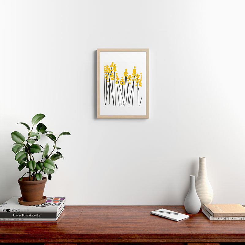 Hello Spring! Yellow/Black Retro Plants on White #decor #society6 #buyart Framed Art Print Gallery Image 23