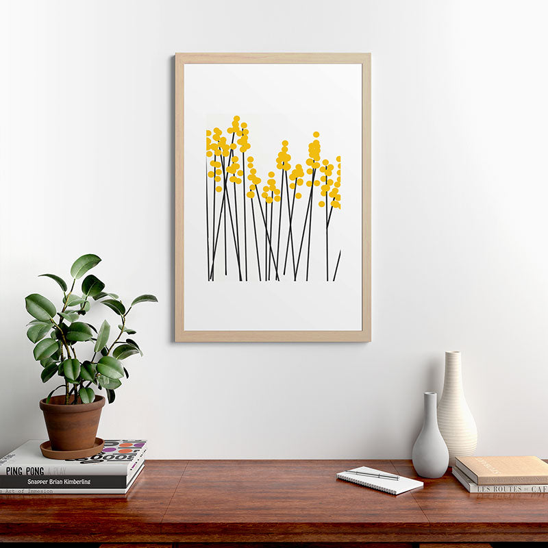 Hello Spring! Yellow/Black Retro Plants on White #decor #society6 #buyart Framed Art Print Gallery Image 65