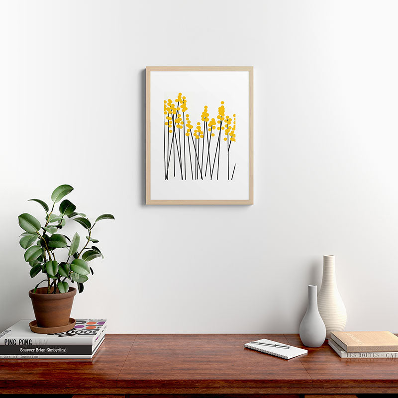 Hello Spring! Yellow/Black Retro Plants on White #decor #society6 #buyart Framed Art Print Gallery Image 26