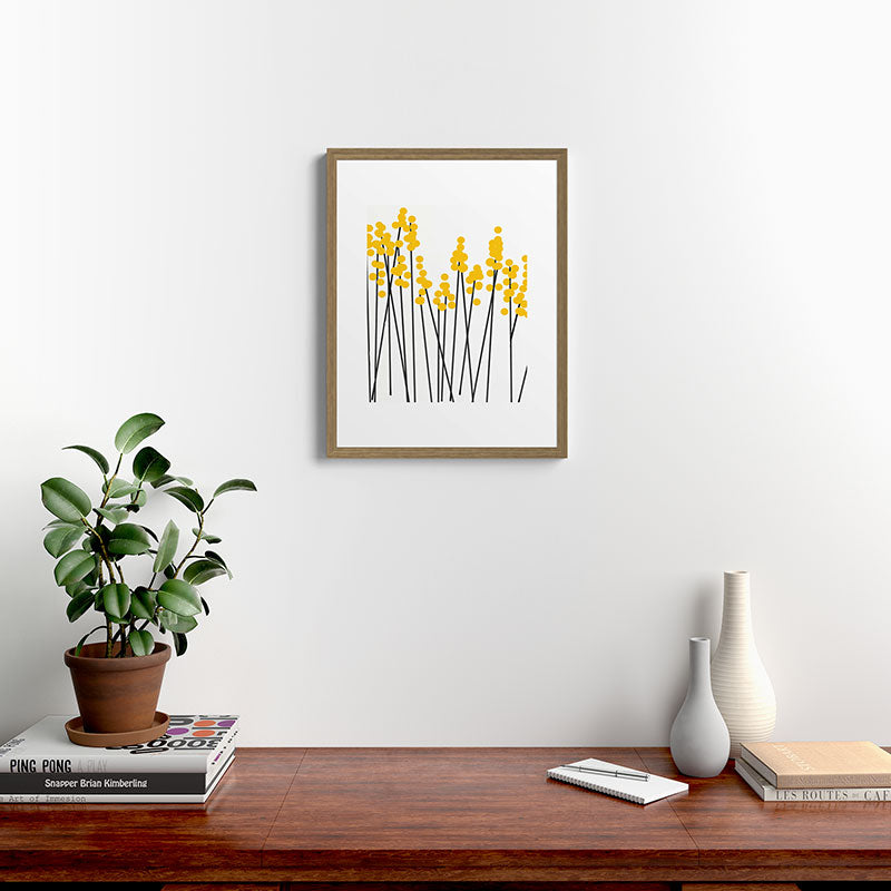 Hello Spring! Yellow/Black Retro Plants on White #decor #society6 #buyart Framed Art Print Gallery Image 16