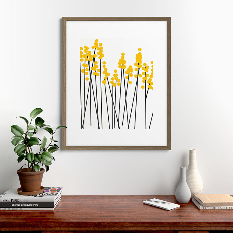 Hello Spring! Yellow/Black Retro Plants on White #decor #society6 #buyart Framed Art Print Gallery Image 58