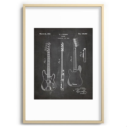 Bass Guitar Patent - Bass Guitarist Art - Black Chalkboard Framed Art Print Gallery Image 102