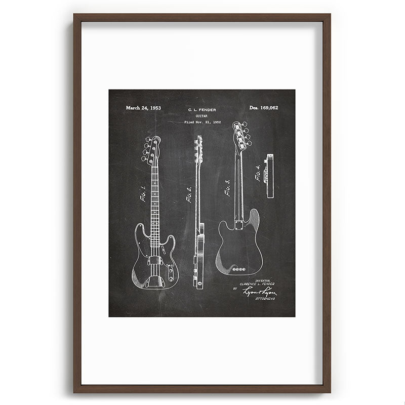 Bass Guitar Patent - Bass Guitarist Art - Black Chalkboard Framed Art Print Gallery Image 94