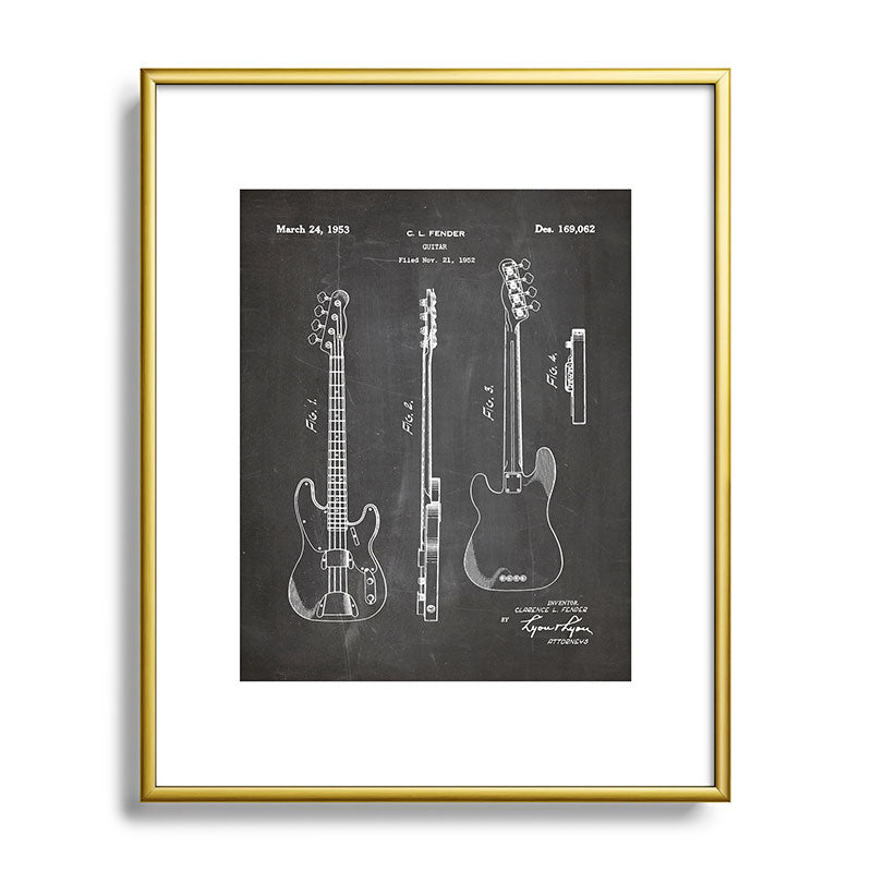 Bass Guitar Patent - Bass Guitarist Art - Black Chalkboard Framed Art Print Gallery Image 121