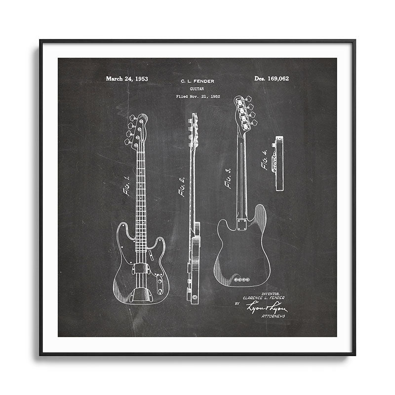 Bass Guitar Patent - Bass Guitarist Art - Black Chalkboard Framed Art Print Gallery Image 126