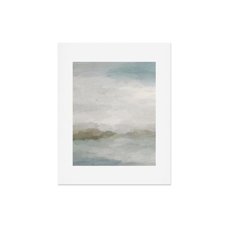 Break in the Weather III - Gray Clouds Sunrise Sage Green Blue Ocean Horizon Abstract Water Painting Art Print Gallery Image 5