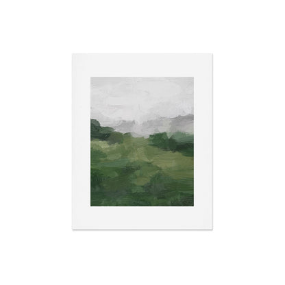 Green Mountain - Valley Hills Gray Sky Grass Plants Abstract Nature Painting Art Print Wall Decor Art Print Gallery Image 5