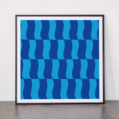 Cobalt Sky Wavy Blocks Framed Art Print Gallery Image 11