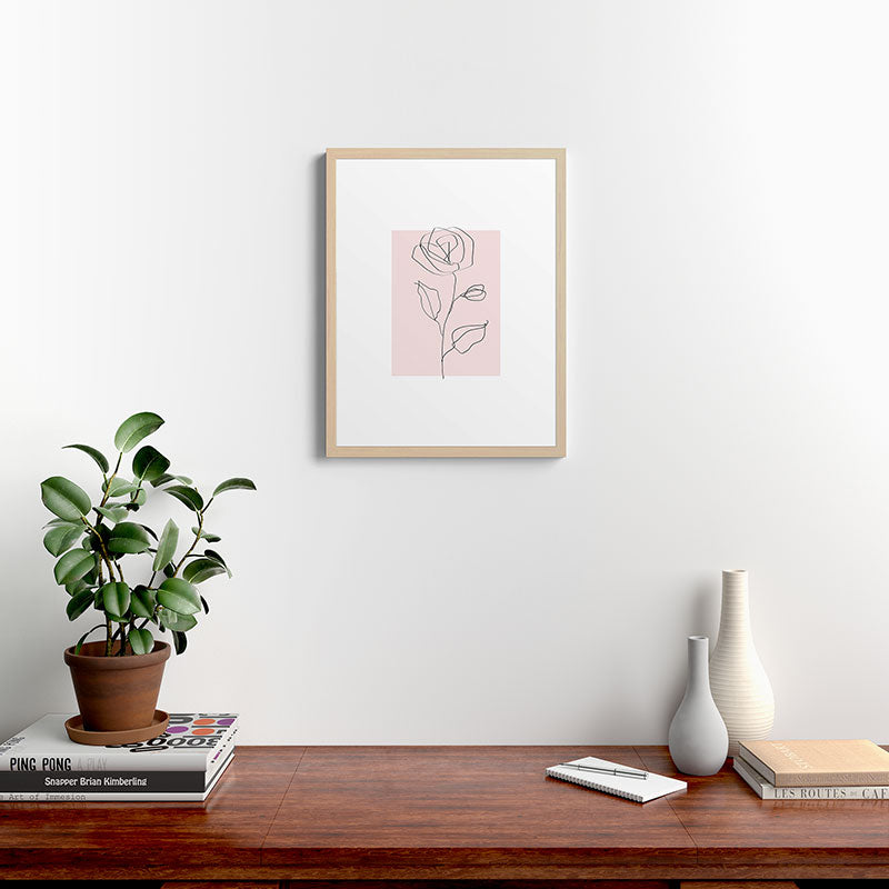 Botanical Line Art, Line Rose, Pink Wall Art, Minimalist Modern Art by Synplus Framed Art Print Gallery Image 19