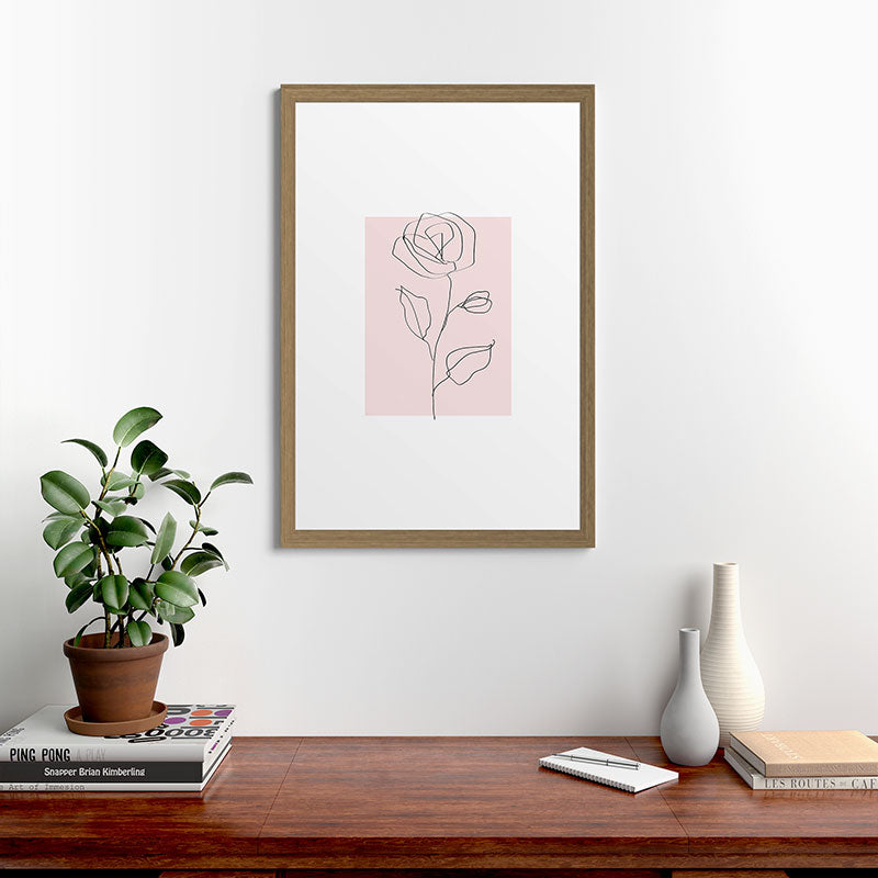 Botanical Line Art, Line Rose, Pink Wall Art, Minimalist Modern Art by Synplus Framed Art Print Gallery Image 41