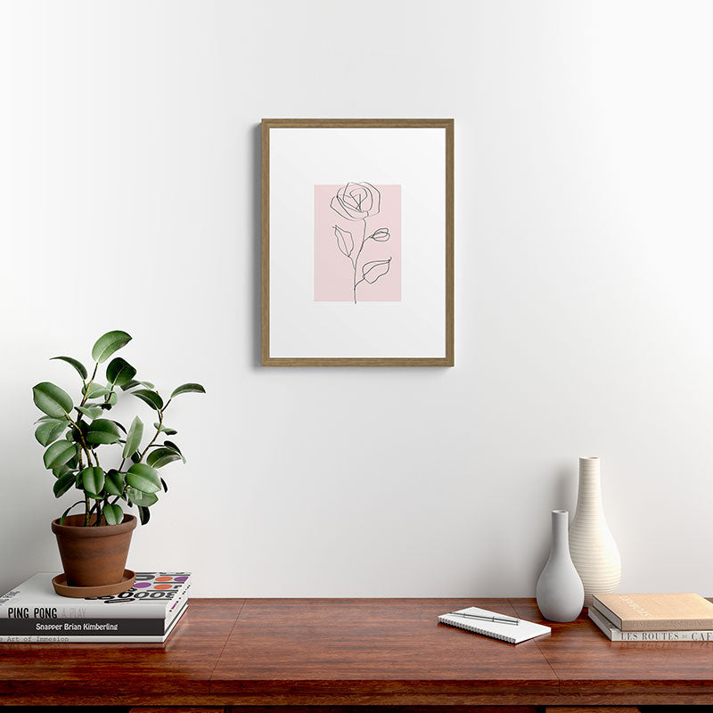 Botanical Line Art, Line Rose, Pink Wall Art, Minimalist Modern Art by Synplus Framed Art Print Gallery Image 12