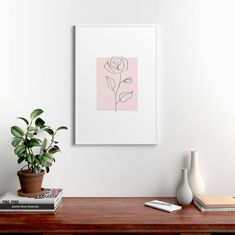 Botanical Line Art, Line Rose, Pink Wall Art, Minimalist Modern Art by Synplus Framed Art Print Gallery Image 27