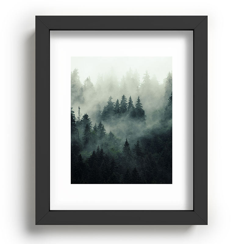 Green misty mountain pine forest in cloudy and rainy - vintage style photo Framed Art Print Gallery Image 78