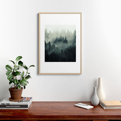 Green misty mountain pine forest in cloudy and rainy - vintage style photo Framed Art Print Gallery Image 28