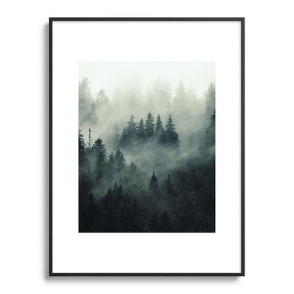 Green misty mountain pine forest in cloudy and rainy - vintage style photo Framed Art Print Gallery Image 115