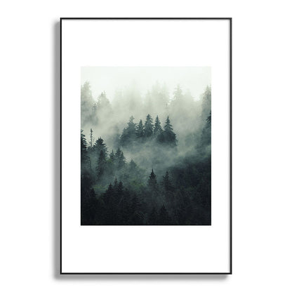 Green misty mountain pine forest in cloudy and rainy - vintage style photo Framed Art Print Gallery Image 117