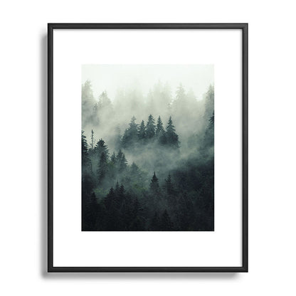 Green misty mountain pine forest in cloudy and rainy - vintage style photo Framed Art Print Gallery Image 112