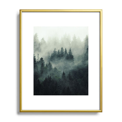 Green misty mountain pine forest in cloudy and rainy - vintage style photo Framed Art Print Gallery Image 120