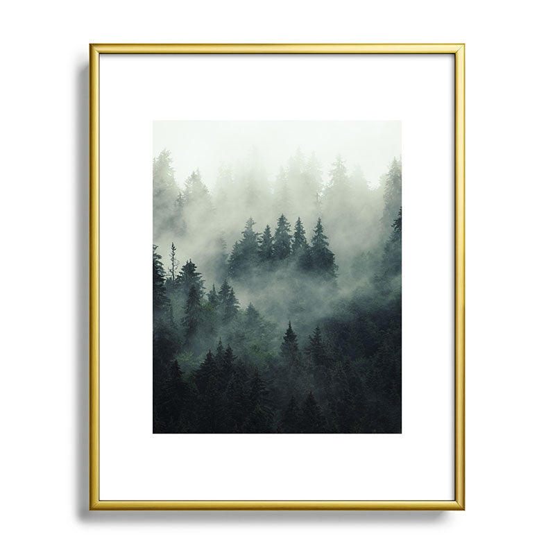 Green misty mountain pine forest in cloudy and rainy - vintage style photo Framed Art Print Gallery Image 121