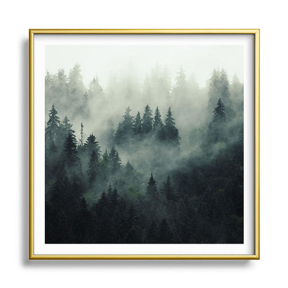 Green misty mountain pine forest in cloudy and rainy - vintage style photo Framed Art Print Gallery Image 133