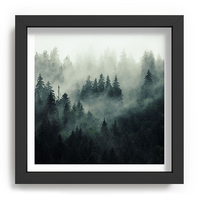 Green misty mountain pine forest in cloudy and rainy - vintage style photo Framed Art Print Gallery Image 90