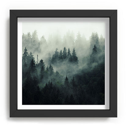 Green misty mountain pine forest in cloudy and rainy - vintage style photo Framed Art Print Gallery Image 90