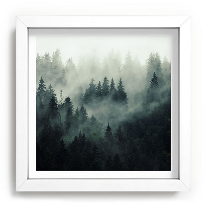 Green misty mountain pine forest in cloudy and rainy - vintage style photo Framed Art Print Gallery Image 114