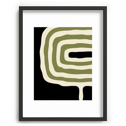 Abstract Geometric Rings 234 Black Olive Green and Beige Framed Art Print Gallery Image 84